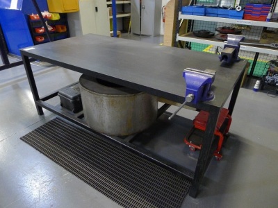 Welded steel 2 tier workshop table with 2 vices - 3