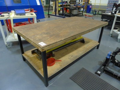 2 Welded steel 2 tier workshop tables with timber covers - 5