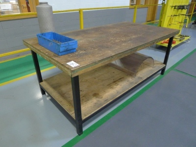2 Welded steel 2 tier workshop tables with timber covers - 6