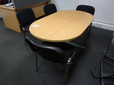 Light oak effect oval table with 4 black cloth upholstered side chairs 140cm x 80cm - 3