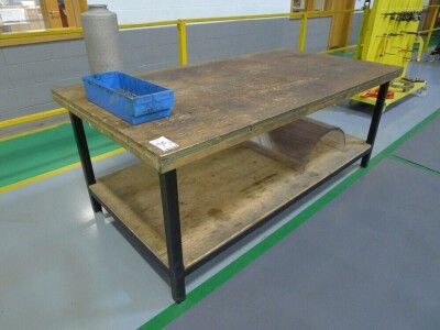 2 Welded steel 2 tier workshop tables with timber covers - 4