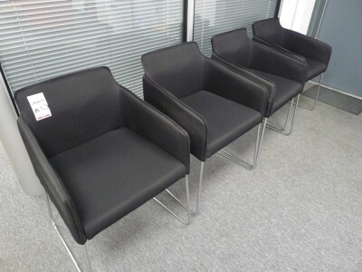 4 Allermuir black coth upholsterd skid-leg chairs - 2