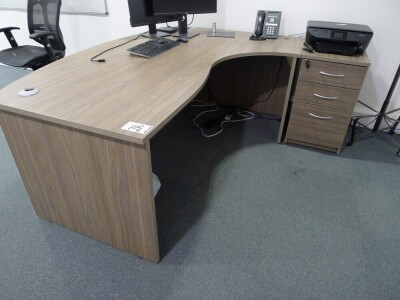 Light walnut effect 200cm workstation with matching 3 drawer filing cabinet, 180 cm desk combination storage unit - 4