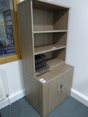 Light walnut effect 200cm workstation with matching 3 drawer filing cabinet, 180 cm desk combination storage unit - 5