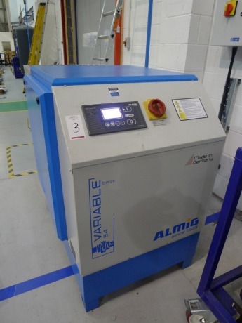 Almig Variable 34 air compressor serial number: 217-01360-1132 385 00010 (2013) with Beko Drypoint DPRA370/AC Air dryer and vertical reciever