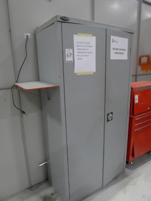 Avctive Coat grey steel double door cupboard and contents. .Mainly welding consumables