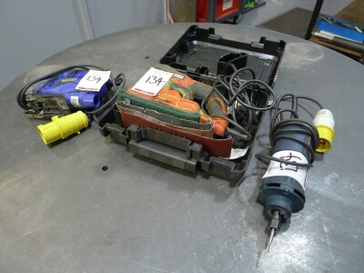 Bosch GGS 27 110 volt die grinder, Black and Decker Duosand 240 volt sander and a Eiko EJS120PV 110 volt jigsaw