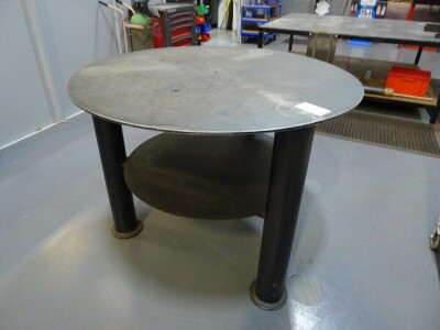 2 welded steel 120cm diameter 2 tier workshop tables