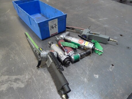 2 mini air belt sanders and 3 assorted air tools