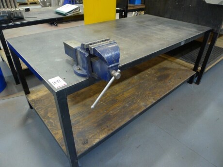 Welded steel 2 tier workshop table with Senator vice 200cm x 100cm