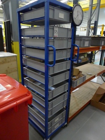 Steel 9 tier Euro container tray trolley