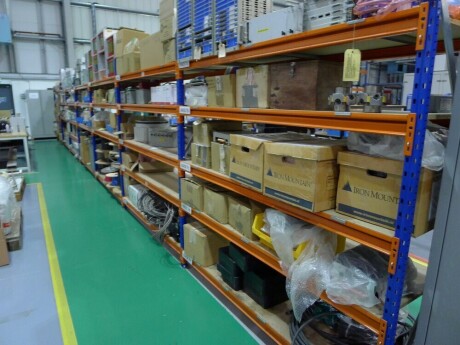 8 bays of light duty racking 190cm x 190cm (contents not included), (Dismantled)