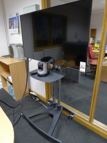 NEC 50 inch flat screen display with Polycom Eagle Eye USB conferencing camera and mobile stand