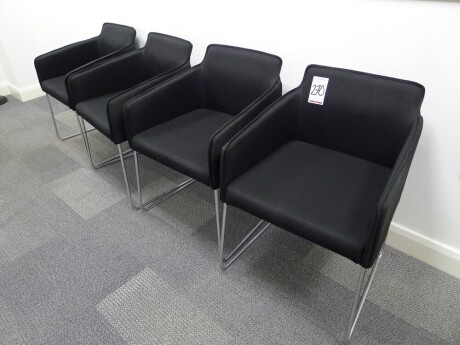 4 Allermuir black cloth upholsterd skid-leg chairs