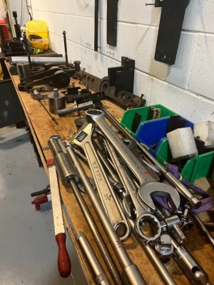 Quantity of various hand tools to inlcude large wrenches and sockets to table top - 4